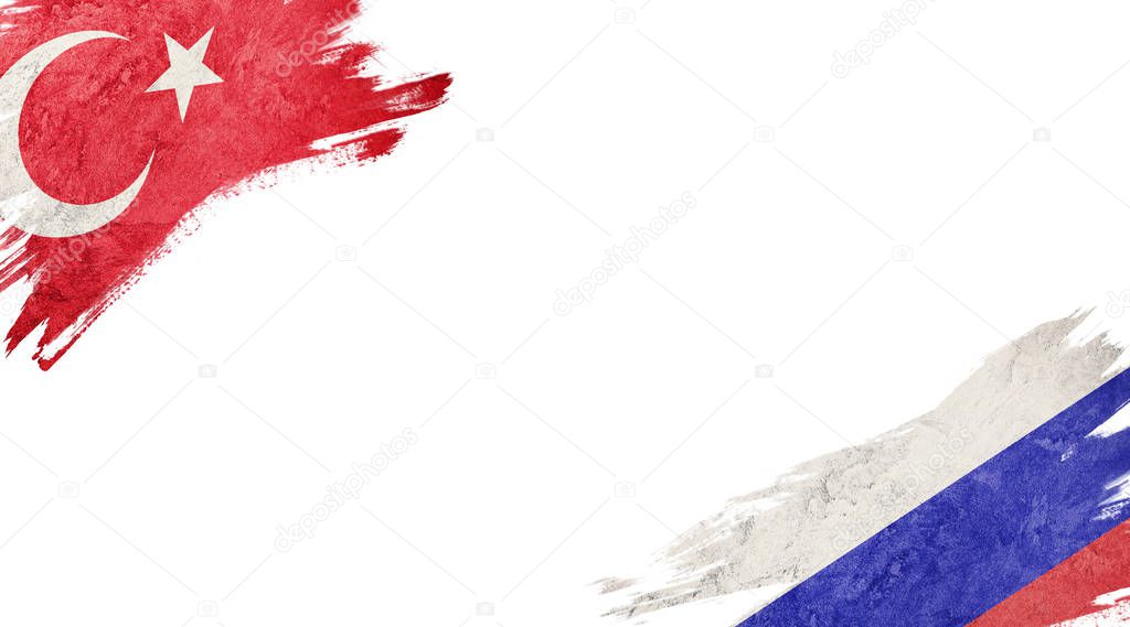 Flags of Turkey and Russia on White Background